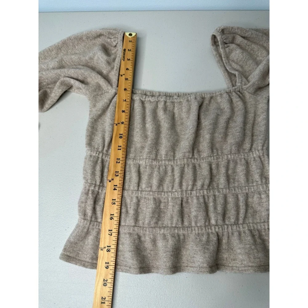 Reformation Wool Cashmere Smocked Peplum Top Size S Tan Square Neck Cropped